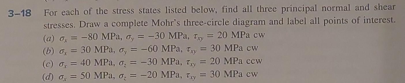 Solved 3-18 For Each Of The Stress States Listed Below, Find | Chegg.com