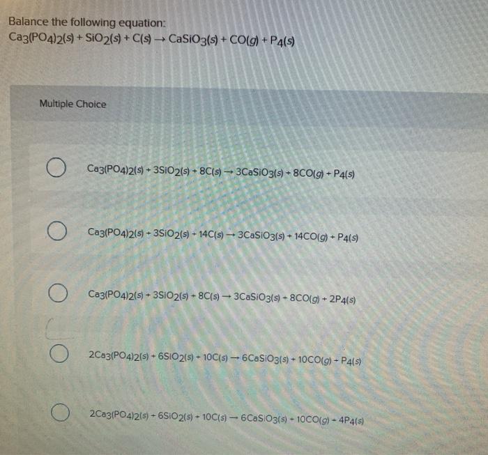 Solved Balance the following equation: Ca3(PO4)2(s) + | Chegg.com
