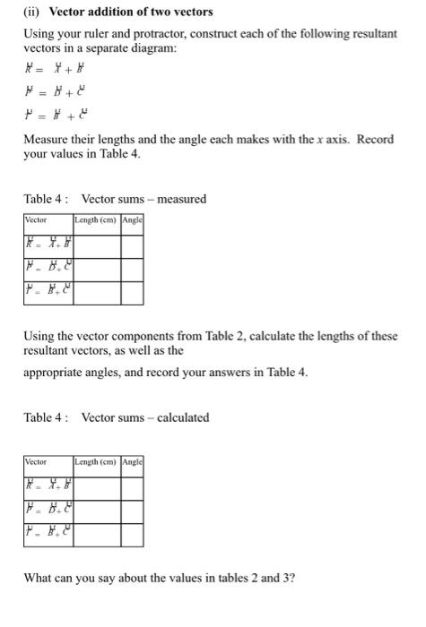 Solved (ii) Vector addition of two vectors Using your ruler | Chegg.com