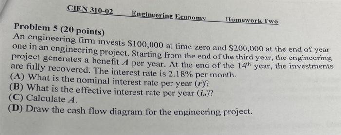 Solved Problem 5 (20 Points) An Engineering Firm Invests | Chegg.com