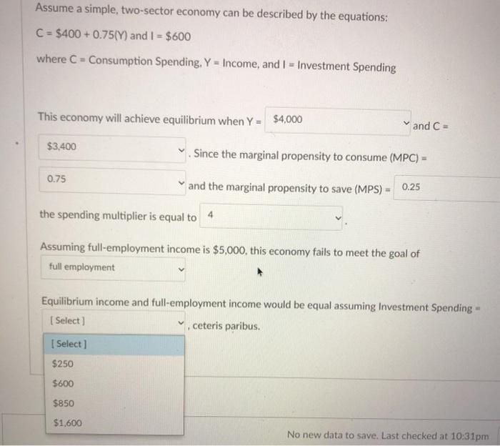 Solved Assume a simple, two-sector economy can be described | Chegg.com