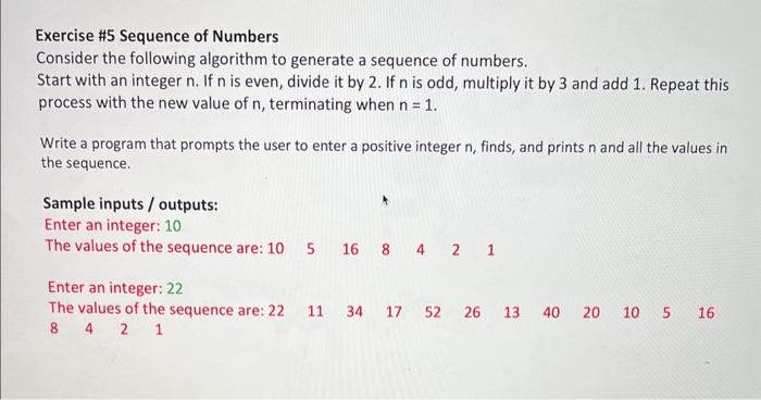 Solved Exercise \#5 Sequence Of Numbers Consider The | Chegg.com