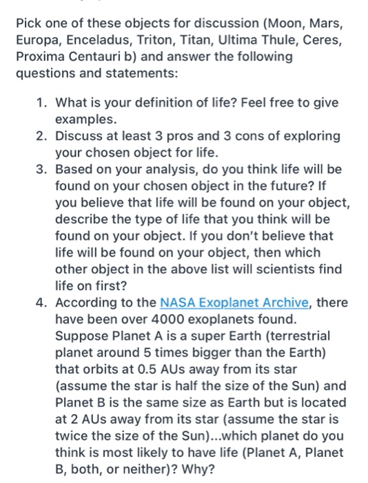 Solved Pick one of these objects for discussion Moon Mars