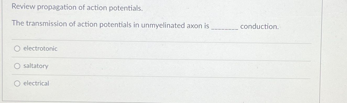 The Transmission Of Action Potentials In Unmyelinated | Chegg.com