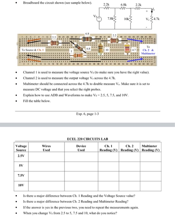 Solved Breadboard the circuit shown (see sample below). 2.2k | Chegg.com