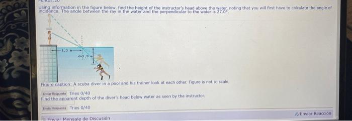 Using information in the figure below, find the height of the unstructors head above the water noting that you wilf first ha