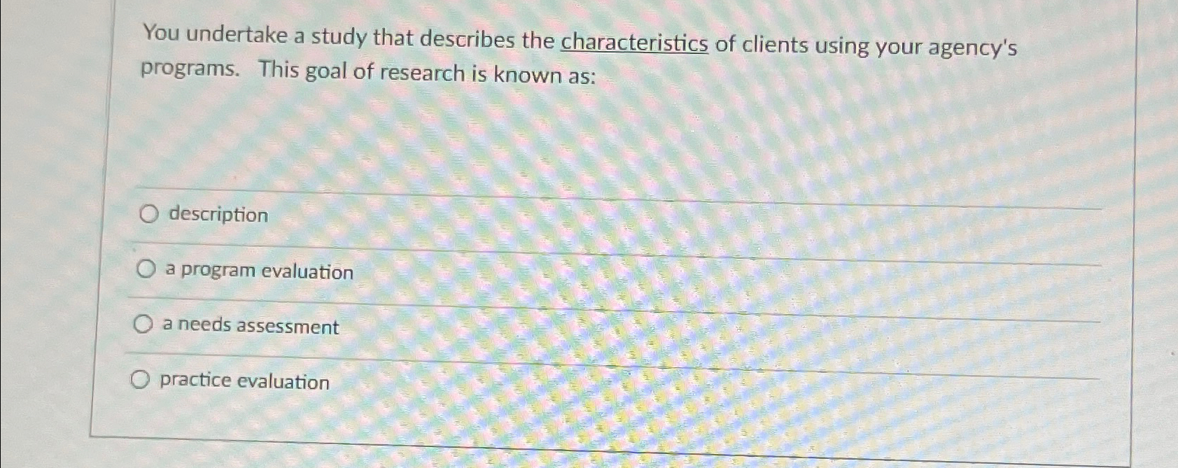 Solved You undertake a study that describes the | Chegg.com