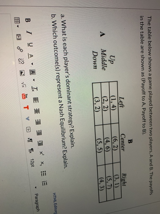 Solved The Table Below Shows A Game Played Between Two | Chegg.com