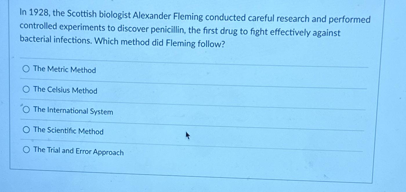 Solved In 1928, ﻿the Scottish biologist Alexander Fleming