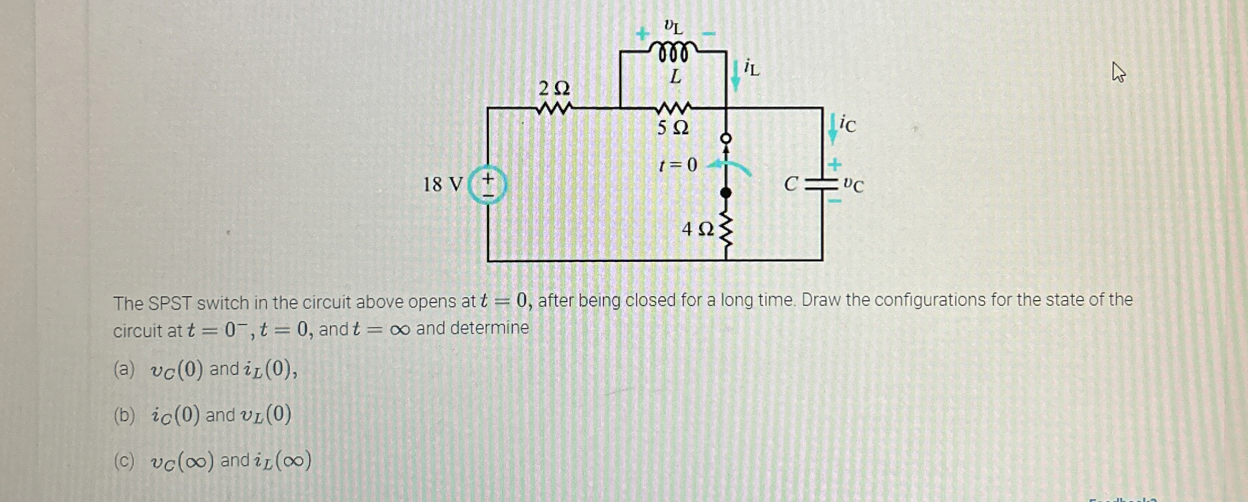 Solved The SPST switch in the circuit above opens at t=0, | Chegg.com