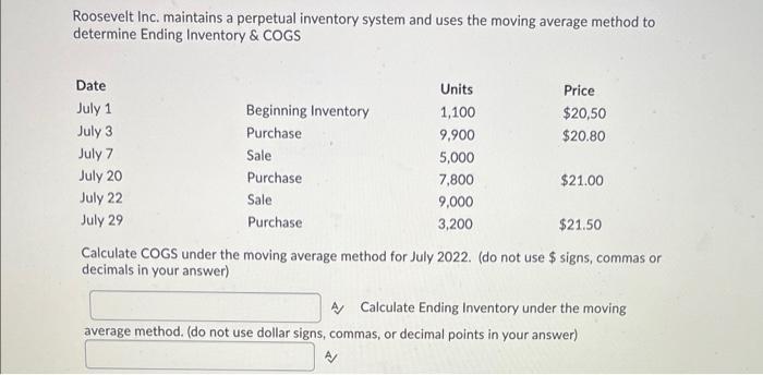 Solved Roosevelt Inc. maintains a perpetual inventory system | Chegg.com