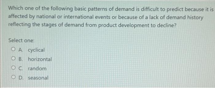 Solved Which one of the following basic patterns of demand | Chegg.com