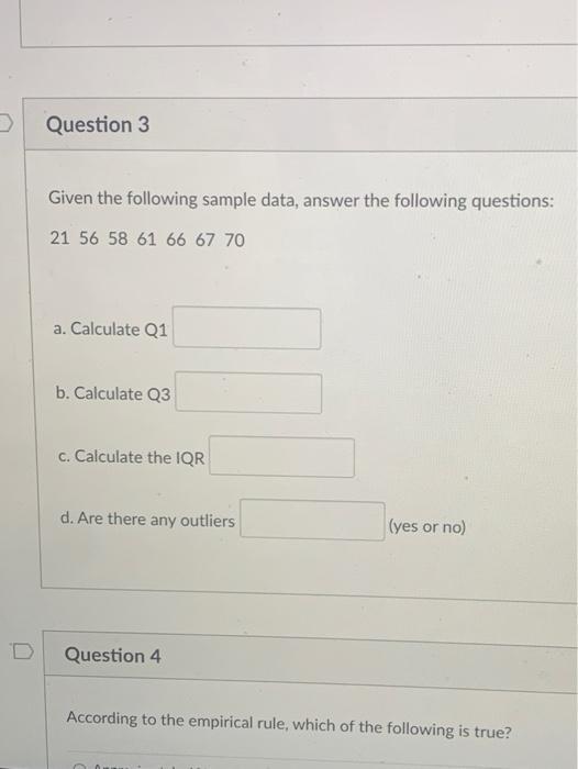 Solved Question 3 Given the following sample data, answer | Chegg.com