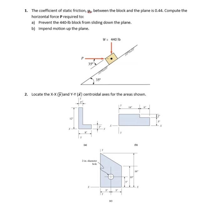 Solved 1. The coefficient of static friction, μ5, between | Chegg.com