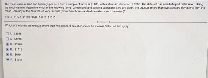 Solved The Mean Value Of Land And Buildings Per Acre From A 7920