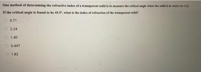 Solved One Method Of Determining The Refractive Index Of A | Chegg.com