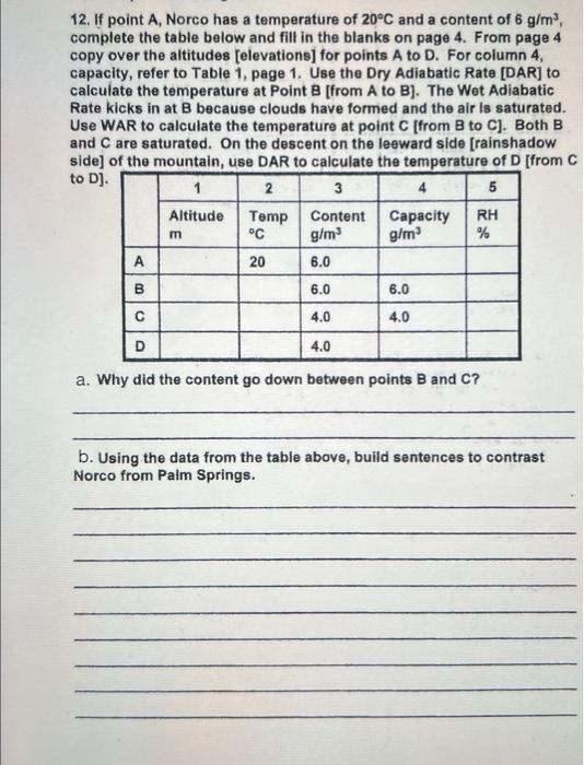 Solved 12. If point A, Norco has a temperature of 20∘C and a