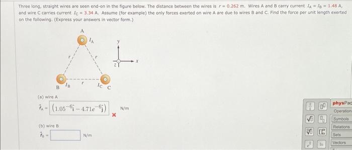 Solved Three Long, Straight Wires Are Seen End On In The | Chegg.com