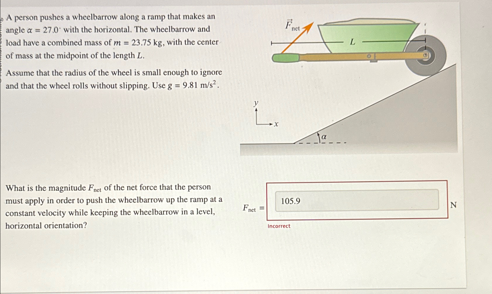 Solved A person pushes a wheelbarrow along a ramp that makes | Chegg.com
