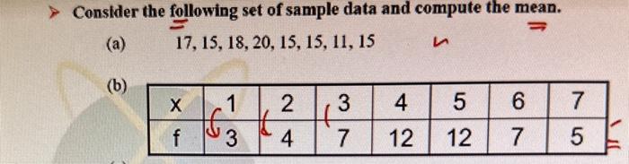 Solved Consider the following set of sample data and compute | Chegg.com