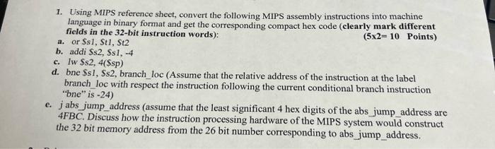 Solved 1. Using MIPS Reference Sheet, Convert The Following | Chegg.com