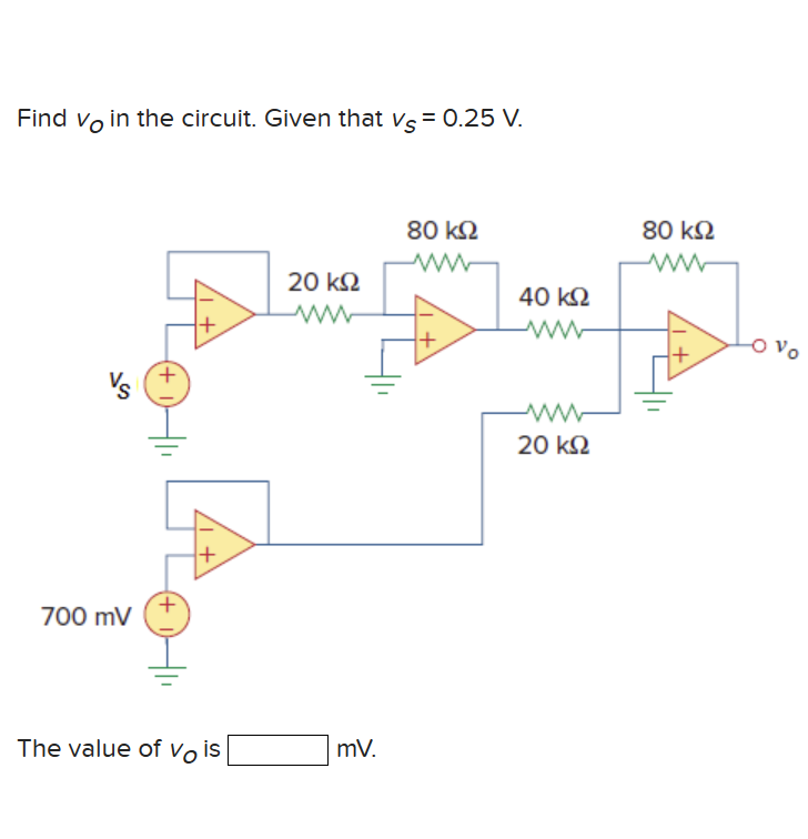 Solved Find vO ﻿in the circuit. Given that vS=0.25V.The | Chegg.com