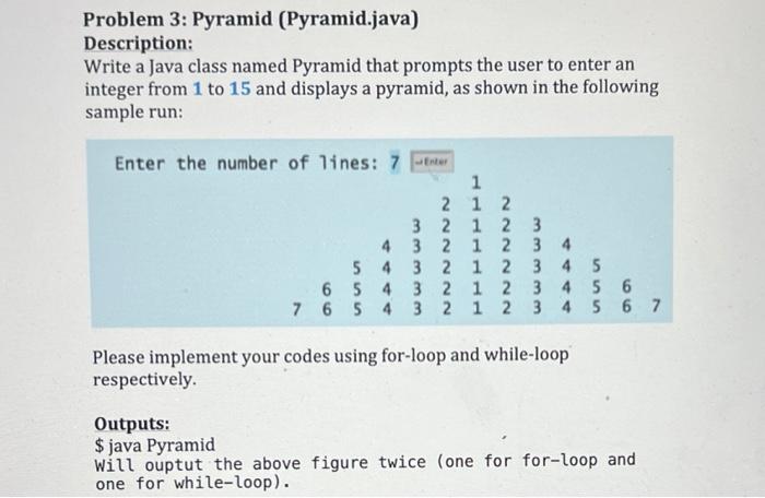 Solved Problem 3: Pyramid (Pyramid.java) Description: Write | Chegg.com
