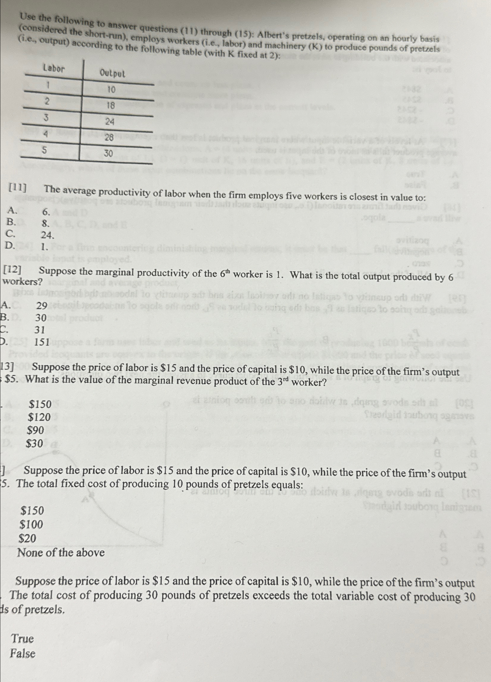 Solved Use the following to answer questions (11) ﻿through | Chegg.com