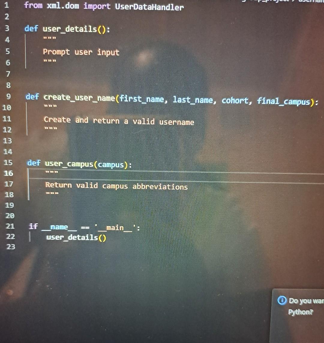 from xml.dom import UserDataHandler def | Chegg.com