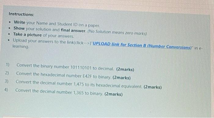 Solved Instructions: • Write your Name and Student ID on a | Chegg.com