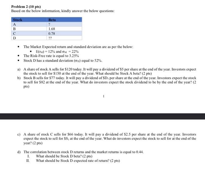 Solved Problem 2 (10 Pts) Based On The Below Information, | Chegg.com