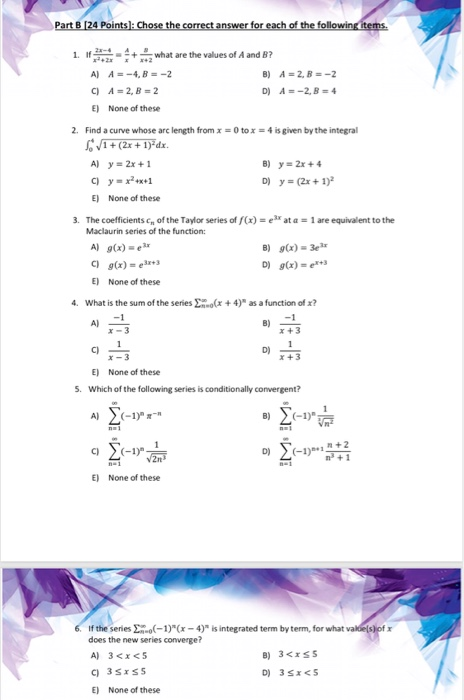 Solved Part B [24 Points]: Chose The Correct Answer For Each | Chegg.com