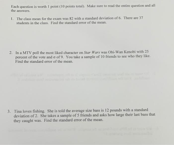 Solved Each question is worth 1 point (10 points total). | Chegg.com
