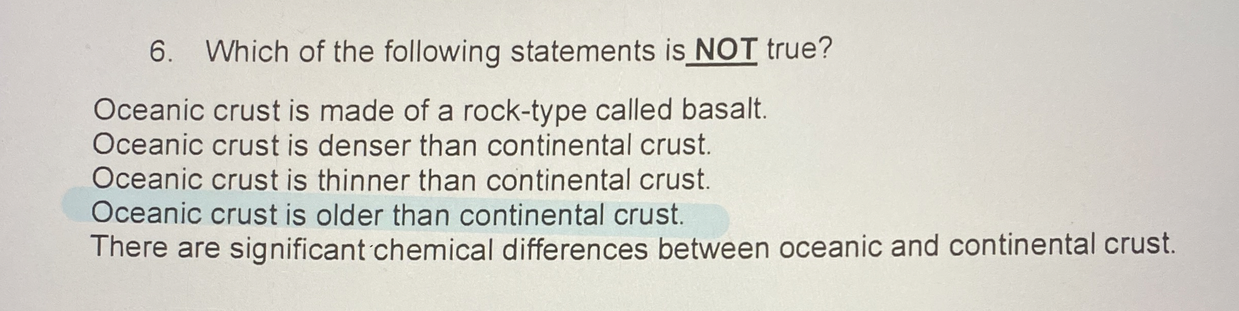 the oceanic crust is made mostly of a rock called
