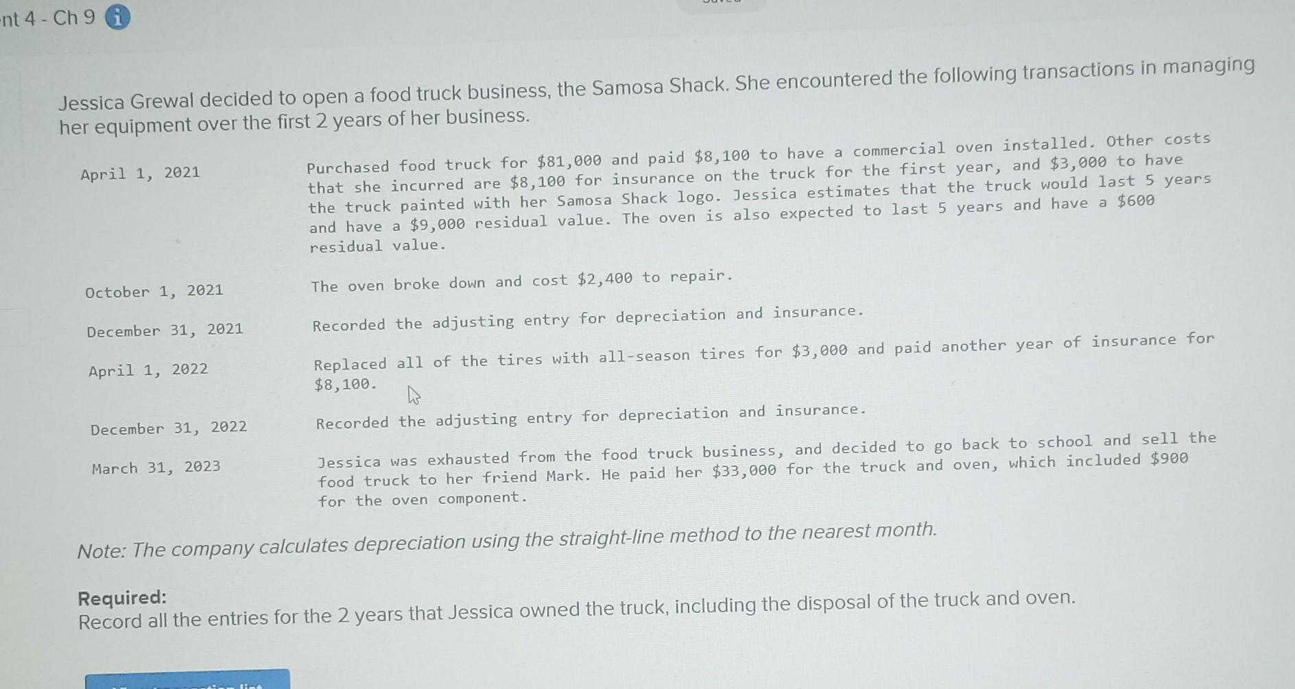 Solved Record depreciation of oven.Record repairs for truck.