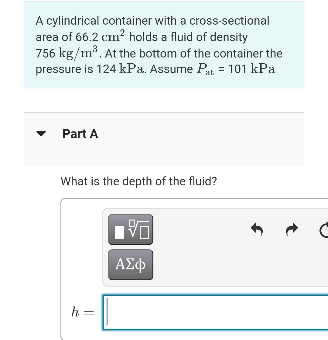 Solved A cylindrical container with a cross-sectional area | Chegg.com