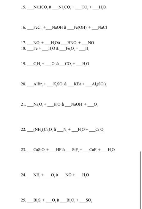 Balance the following equations. Only put numbers in | Chegg.com