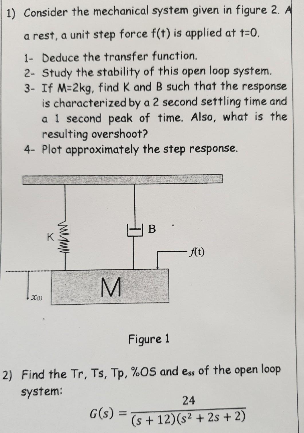 Solved 1) Consider the mechanical system given in figure 2. | Chegg.com