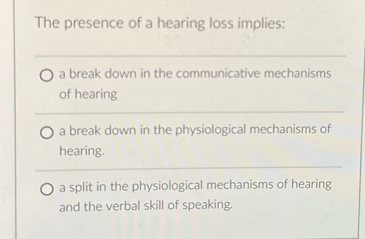 Solved The Presence Of A Hearing Loss Implies:a Break Down | Chegg.com