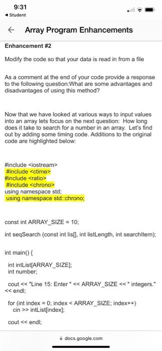 Solved 4 Student Array Program Enhancements \#include using | Chegg.com