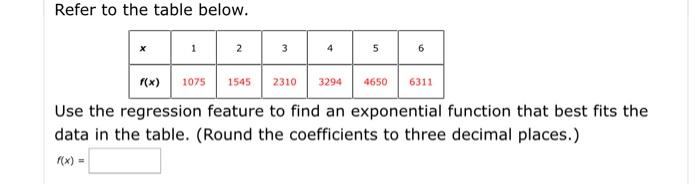 Solved Refer to the table below. 1 2 3 4 5 6 1075 1545 2310 | Chegg.com