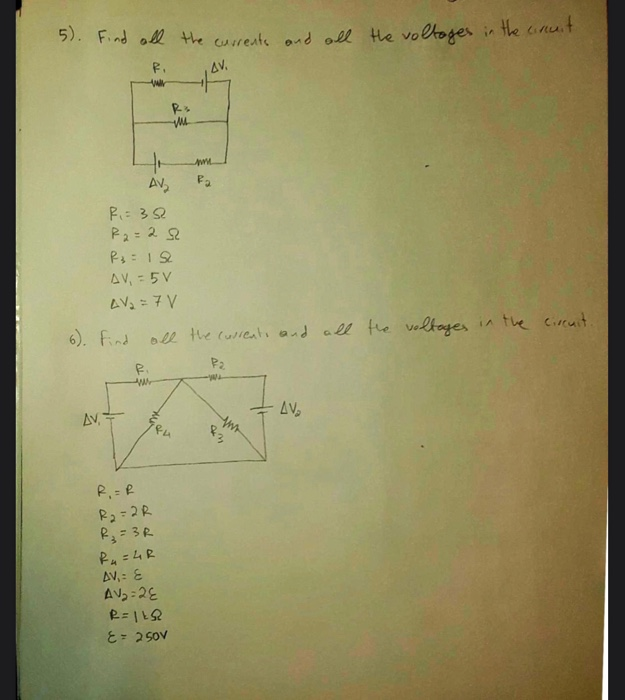Solved 5). Find all the currents and all the voltages in the | Chegg.com