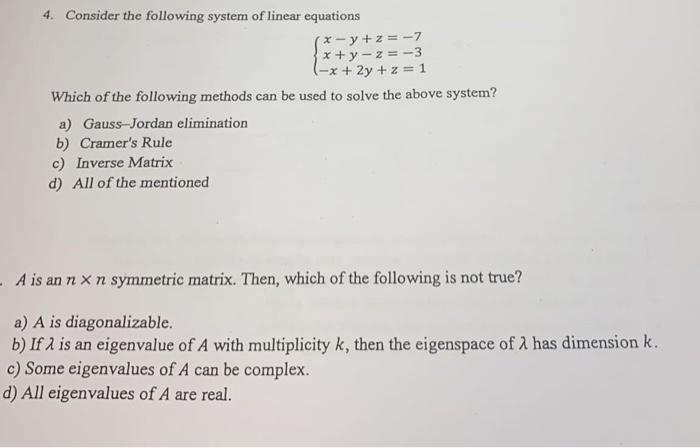 Solved 4. Consider the following system of linear equations | Chegg.com