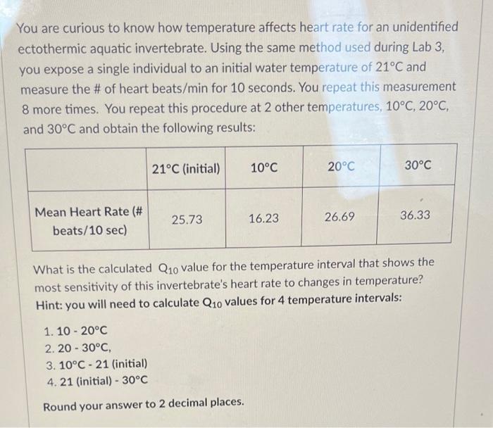 Solved You are curious to know how temperature affects heart