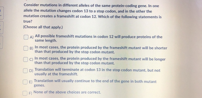 Solved Consider mutations in different alleles of the same | Chegg.com