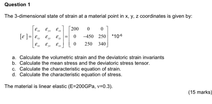 Solved Question 1 The 3-dimensional state of strain at a | Chegg.com