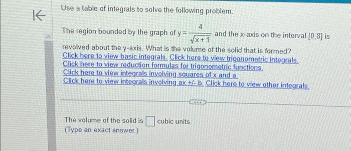 Solved Use a table of integrals to solve the following | Chegg.com
