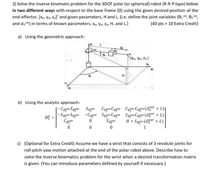 Solved 3) Solve the inverse kinematic problem for the 3DOF | Chegg.com