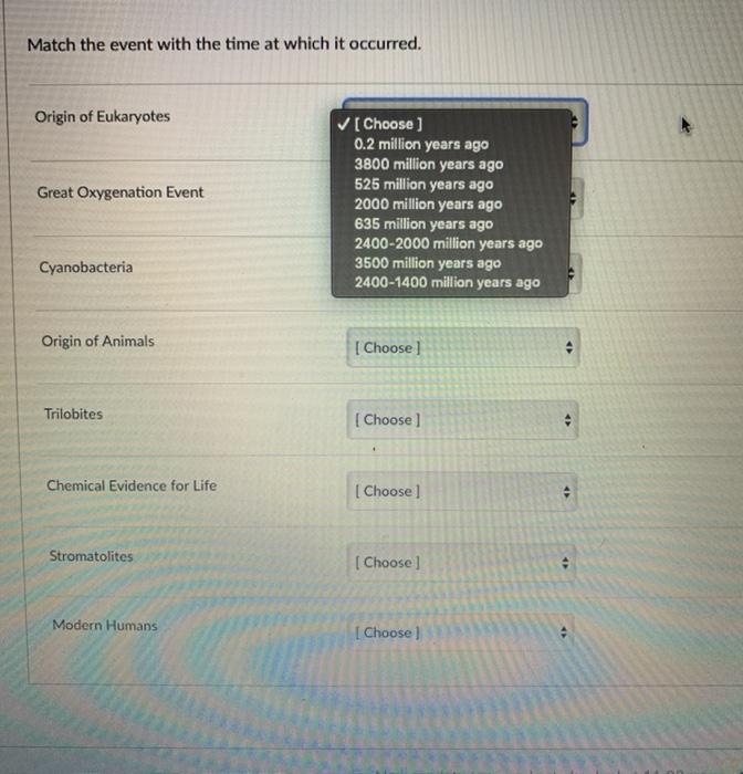 Solved Match the event with the time at which it occurred. | Chegg.com