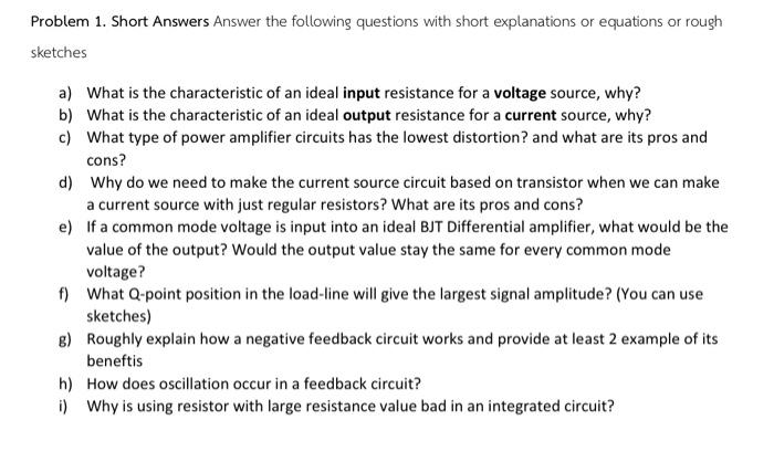 Solved Problem 1. Short Answers Answer the following | Chegg.com